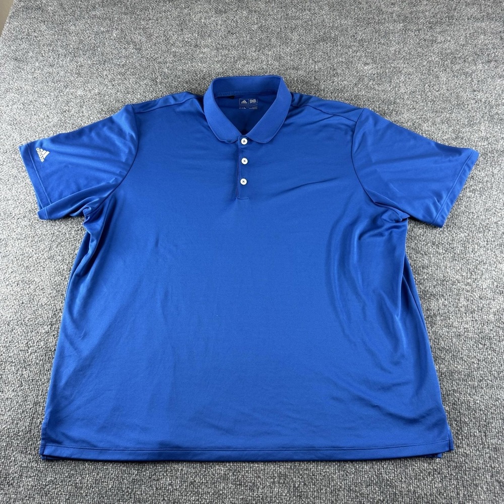 Adidas Polo Shirt Mens 2XL Blue Short‎ Sleeve Performance Logo Lightweight